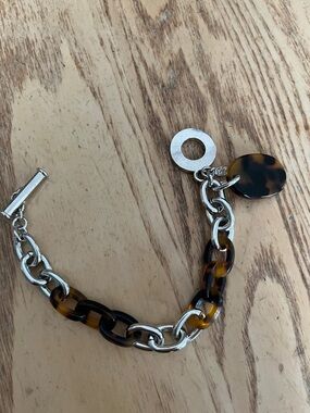 Tortoiseshell & Silver Chain Bracelet